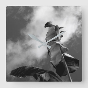 Banana Tree Black and White Square Wall Clock