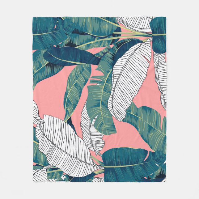 Banana Tree Botanical: Bright Red Seamless Fleece Blanket (Front)