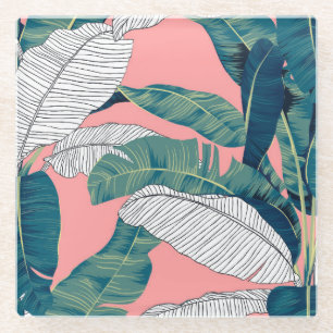 Banana Tree Botanical: Bright Red Seamless Glass Coaster