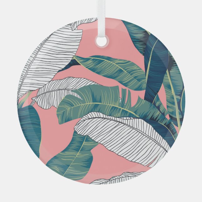Banana Tree Botanical: Bright Red Seamless Glass Tree Decoration (Front)