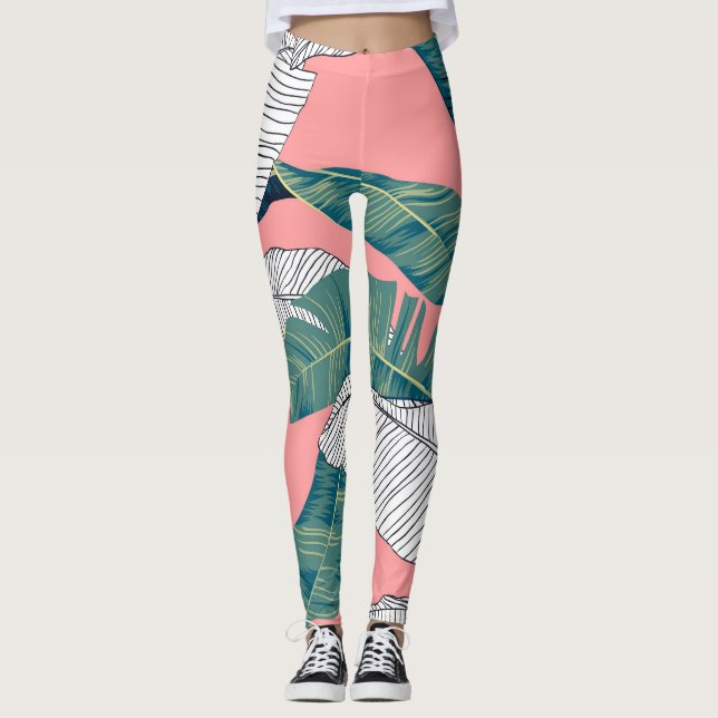 Banana Tree Botanical: Bright Red Seamless Leggings (Front)