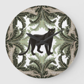 Banana Tree Cheetah Tropical Pattern Large Clock