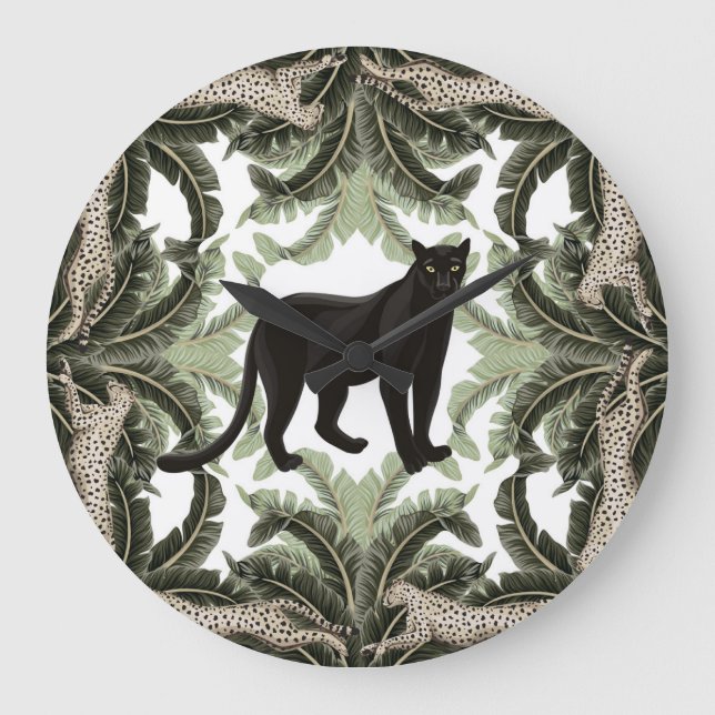 Banana Tree Cheetah Tropical Pattern Large Clock (Front)