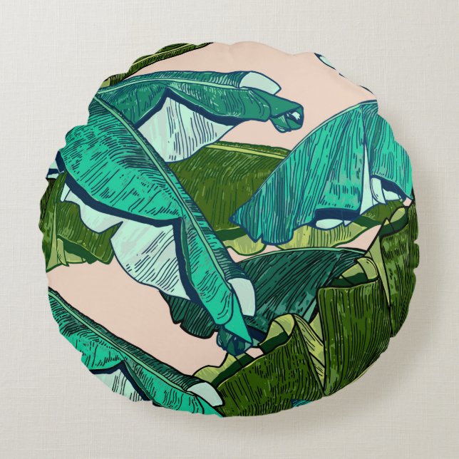 Banana tropical Leaves seamless Pattern Round Cushion (Front)