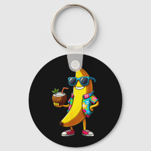 Banana Wearing Sunglasses Drinking Coconut Summer Key Ring
