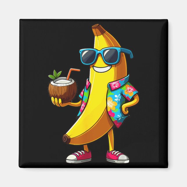 Banana Wearing Sunglasses Drinking Coconut Summer Magnet (Front)