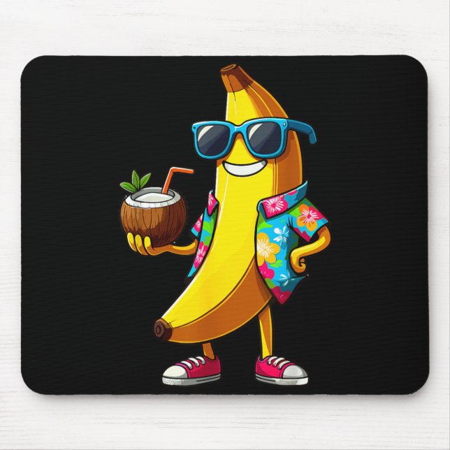 Banana Wearing Sunglasses Drinking Coconut Summer Mouse Pad (Front)