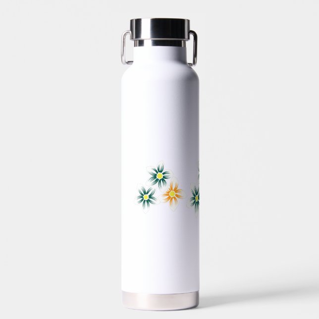 Banana Yellow, Dark Blue Green, decorative Water Bottle (Front)