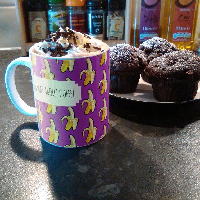 Bananas About Coffee Purple Background Bananas Coffee Mug (Creator Uploaded)