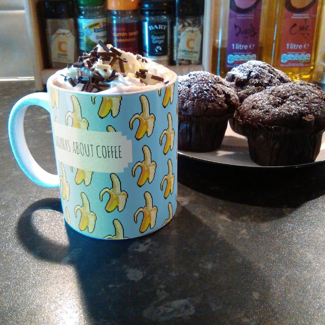 Bananas About Coffee Sky Blue Background Bananas  Coffee Mug (Creator Uploaded)