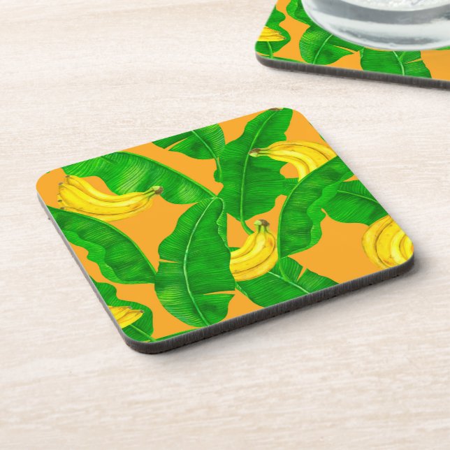 Bananas and leaves watercolor design coaster (Left Side)