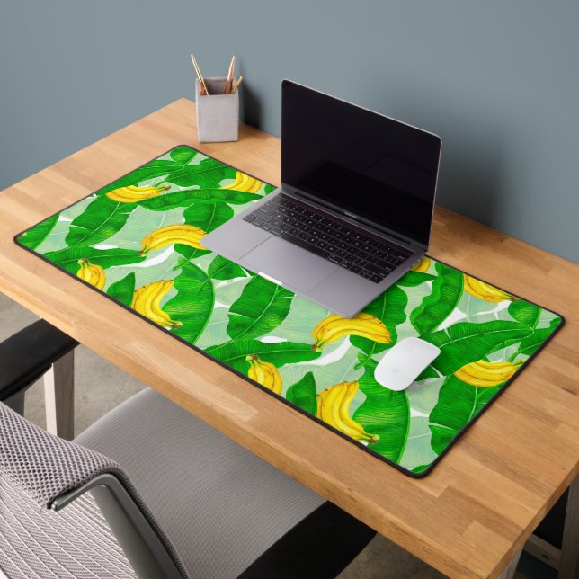 Bananas and leaves watercolor design desk mat (Office 2)