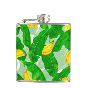 Bananas and leaves watercolor design hip flask