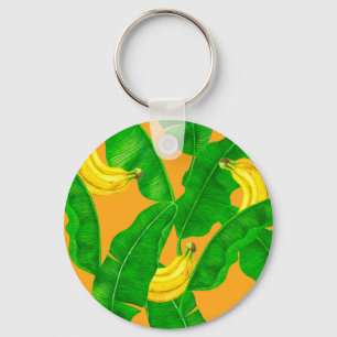 Bananas and leaves watercolor design key ring