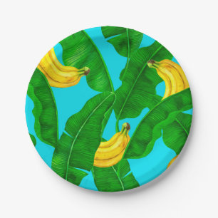 Bananas and leaves watercolor design paper plate