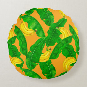 Bananas and leaves watercolor design round cushion