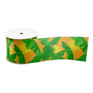 Bananas and leaves watercolor design satin ribbon