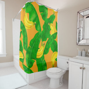 Bananas and leaves watercolor design shower curtain