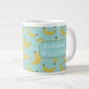Bananas And Polk Dots Add Your Name Large Coffee Mug