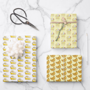 Bananas Banana Pudding Cream Pie Slice Food Wrapping Paper Sheet