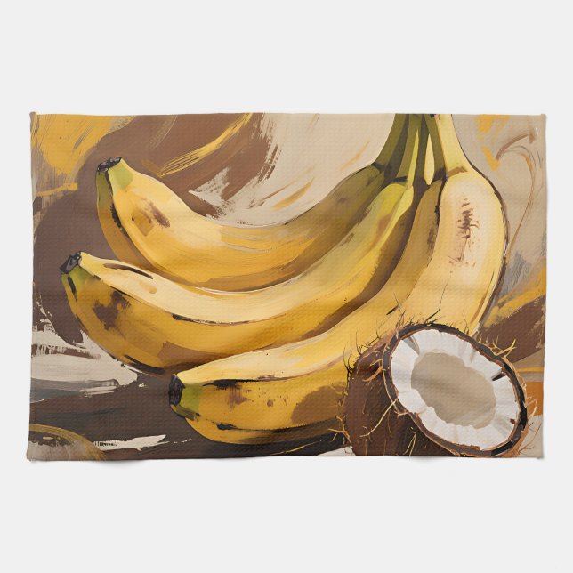 Bananas Coconut Still Life Tea Towel (Horizontal)
