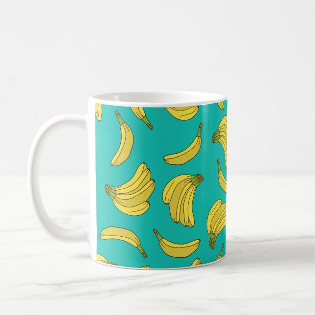 Bananas hand drawn seamless pattern. Sketch illust Coffee Mug (Left)