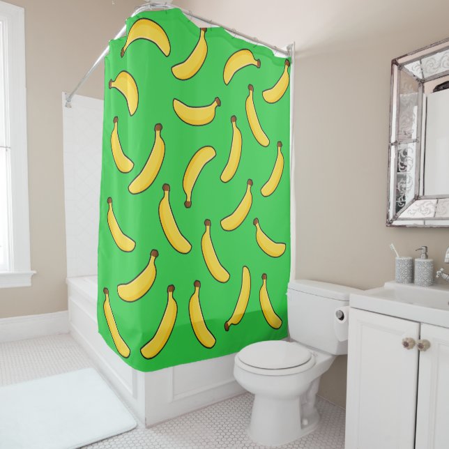 Bananas on Lime Green Shower Curtain (In Situ)