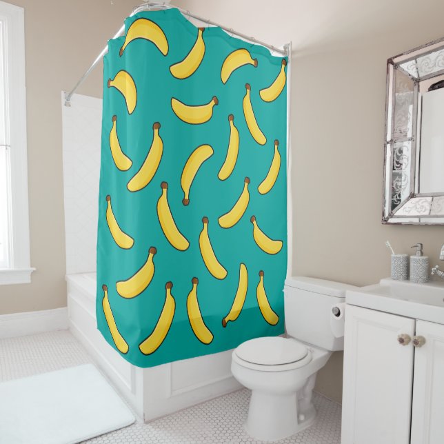 Bananas on Teal Shower Curtain (In Situ)