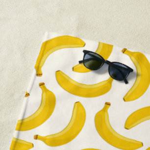 Bananas Tropical Fruit Print, Yellow and White Beach Towel