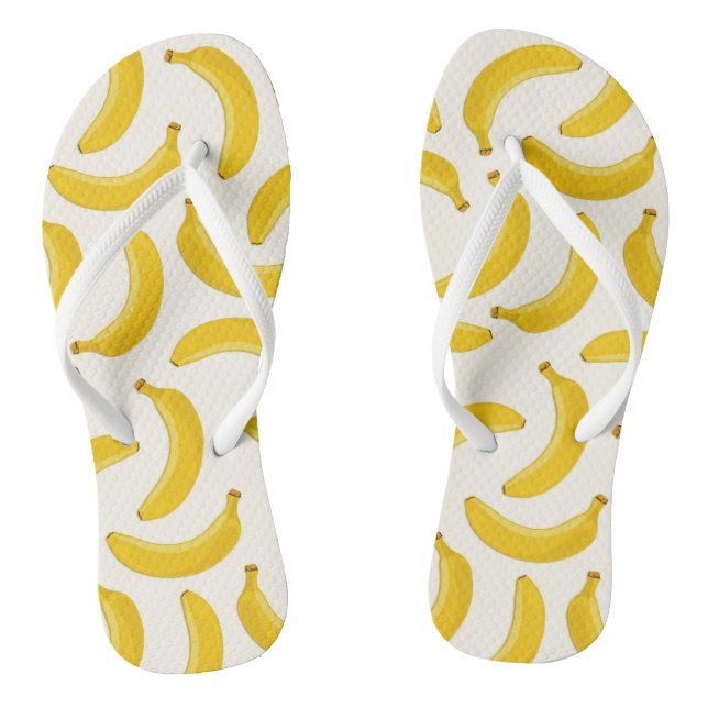 Bananas Tropical Fruit Print, Yellow and White Jandals (Footbed)