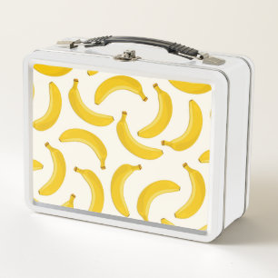 Bananas Tropical Fruit Print, Yellow and White Metal Lunch Box