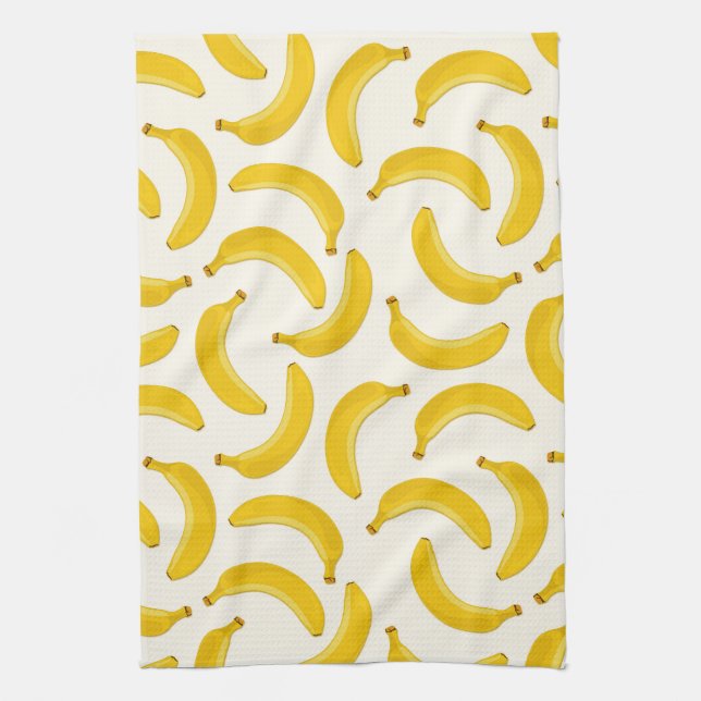 Bananas Tropical Fruit Print, Yellow and White Tea Towel (Vertical)