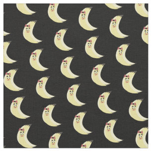 Bananas Yellow Cartoon Girl Black Pattern Fabric