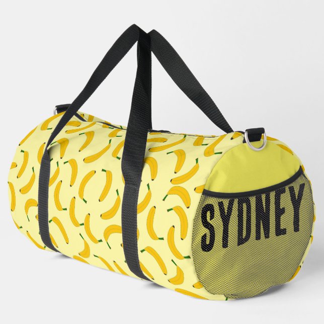 Bananas Yellow Custom Name Duffle Bag (Right Corner)