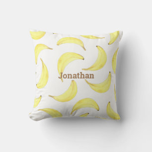 Bananas Yellow Simple Name Fruit Typography Cushion