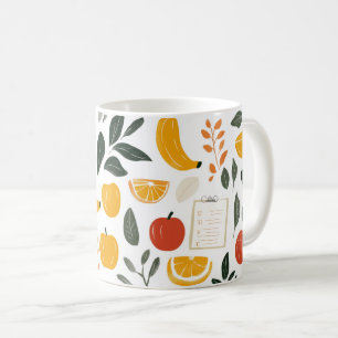Bananes, pommes and orange tranches. coffee mug