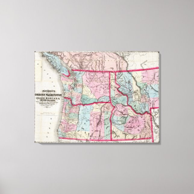 Bancroft's Map Of Oregon, Washington, Idaho Canvas Print (Front)