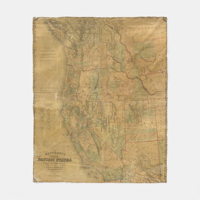 Bancroft's Map Of The Pacific States Fleece Blanket (Front)