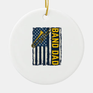 Band Dad Trombone American Flag Vintage Shirt Desi Ceramic Tree Decoration