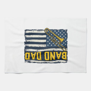 Band Dad Trombone American Flag Vintage Shirt Desi Tea Towel