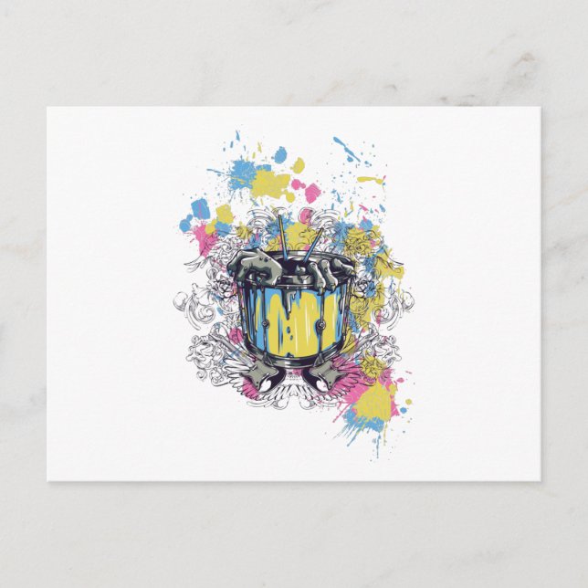 band, drum, bass, musician, jazz, funny drummer postcard (Front)