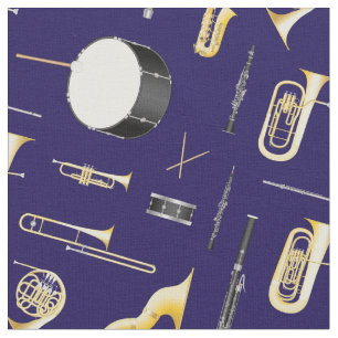 Band Instruments Music Musician Teacher Decor Blue Fabric