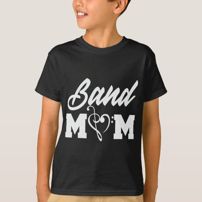 Band Mum Heart Treble Clef and Bass Clef Funny T-Shirt (Front)