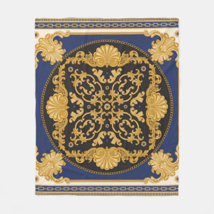 Bandana print on black and blue background, Gold c Fleece Blanket