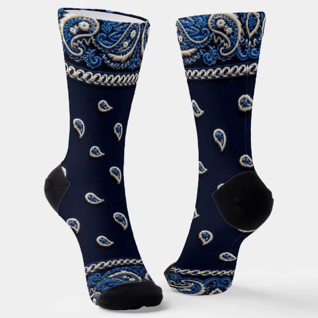 Bandanna 2 Tone Blue Socks (Angled)