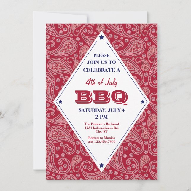 Bandanna Pattern 4th of July BBQ Invitation (Front)
