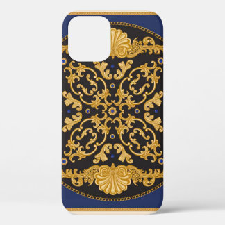 Bandanna Print: Black Blue Gold. iPhone 12 Case