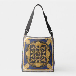 Bandanna Print: Black Blue Gold. Crossbody Bag