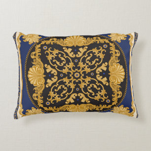 Bandanna Print: Black Blue Gold. Decorative Cushion
