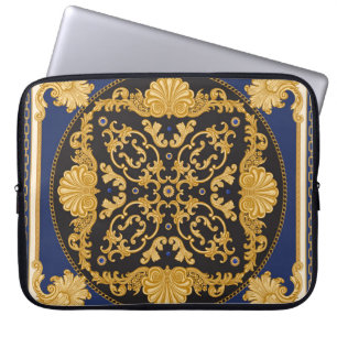 Bandanna Print: Black Blue Gold. Laptop Sleeve